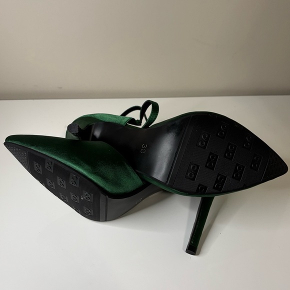 Emerald Satin Double Strap Pointed Toe High Heel Pumps - Picture 5 of 5